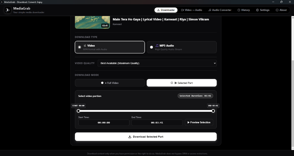 MediaGrabs Desktop Clip Trimmer UI
